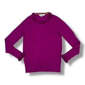Boden Size 10 M/L Barbie Pink Ruffle Trim Wool + Cotton Pullover Sweater K0041